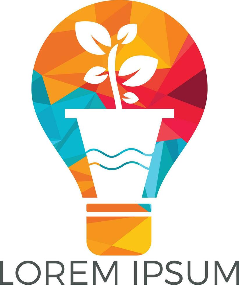 Glühbirne und Pflanze in einem Topf-Konzept-Logo-Design. Konzeptsymbol für Bildung, Glühbirne, Wissenschaft. vektor
