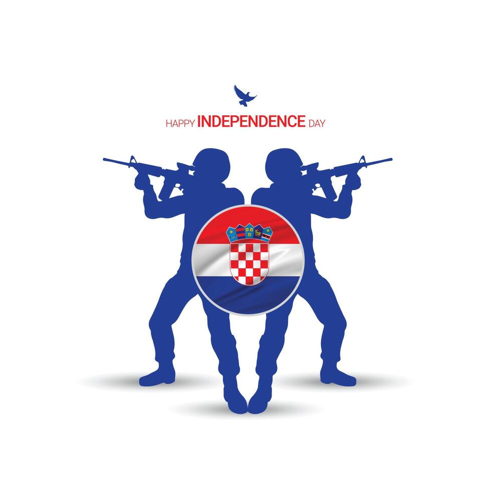 8. oktober, feiert den unabhängigkeitstag kroatiens, salutierende soldaten und armeen sind im einsatz, luftstreitkräfte zeigen flugschau am himmel, ein nationalfeiertag, der 1991 von der republik kroatien begangen wurde vektor