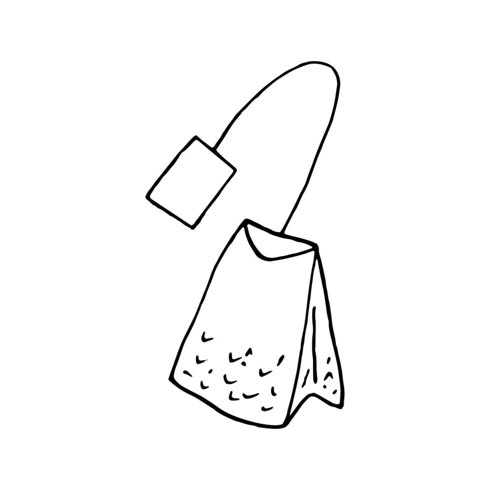 Teebeutel handgezeichnet im Doodle-Stil. Getränk. Symbol, Aufkleber. vektor, minimalistischer monochromer skandinavischer vektor