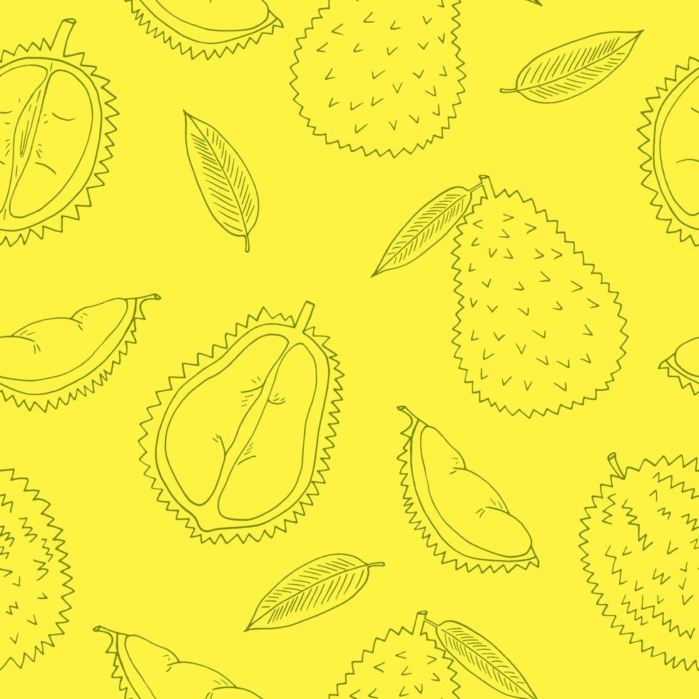 Durian frukt sömlös mönster hand dragen i klotter stil. omslag papper, bakgrund, tapet, textil- vektor