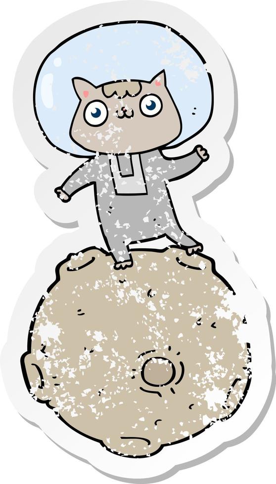 beunruhigter Aufkleber einer niedlichen Cartoon-Astronautenkatze vektor