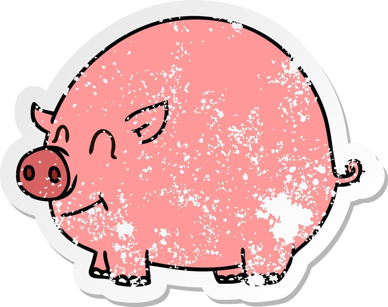 bedrövad klistermärke av en udda handritad tecknad gris vektor