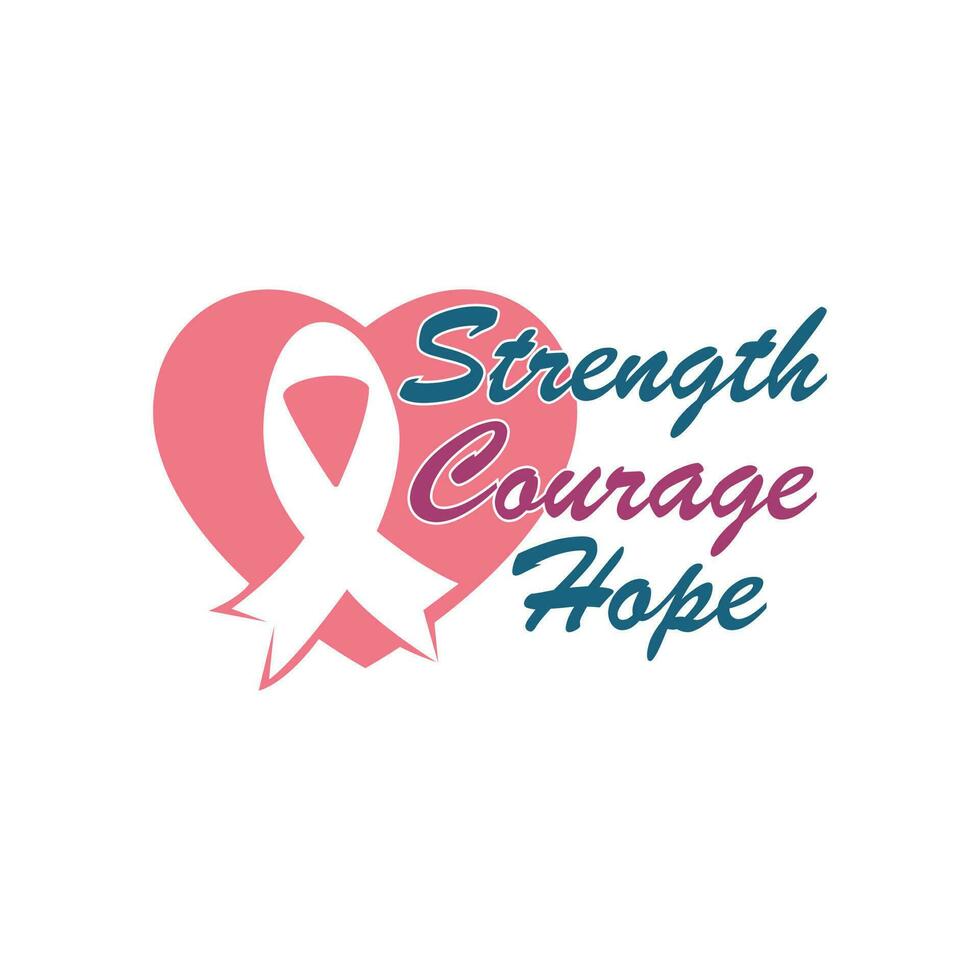 styrka, mod och hoppas. bekämpa mot cancer, rosa band, bröst cancer medvetenhet symbol. bröst cancer medvetenhet program vektor mall design.