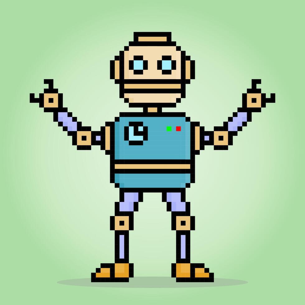 8 bit pixel robot i vektor illustrationer för spel tillgångar.