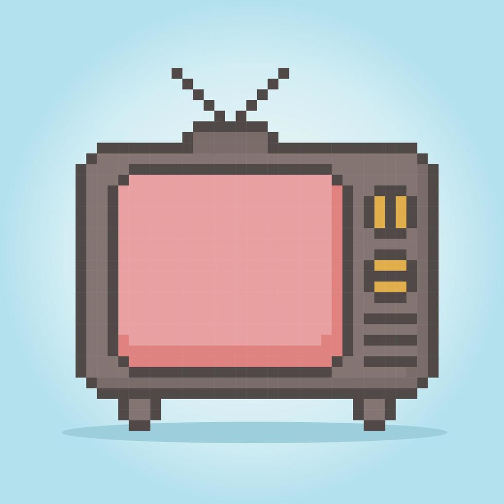 8 bit pixel klassisk tv i vektor illustration för spel tillgångar. årgång TV pixel konst.