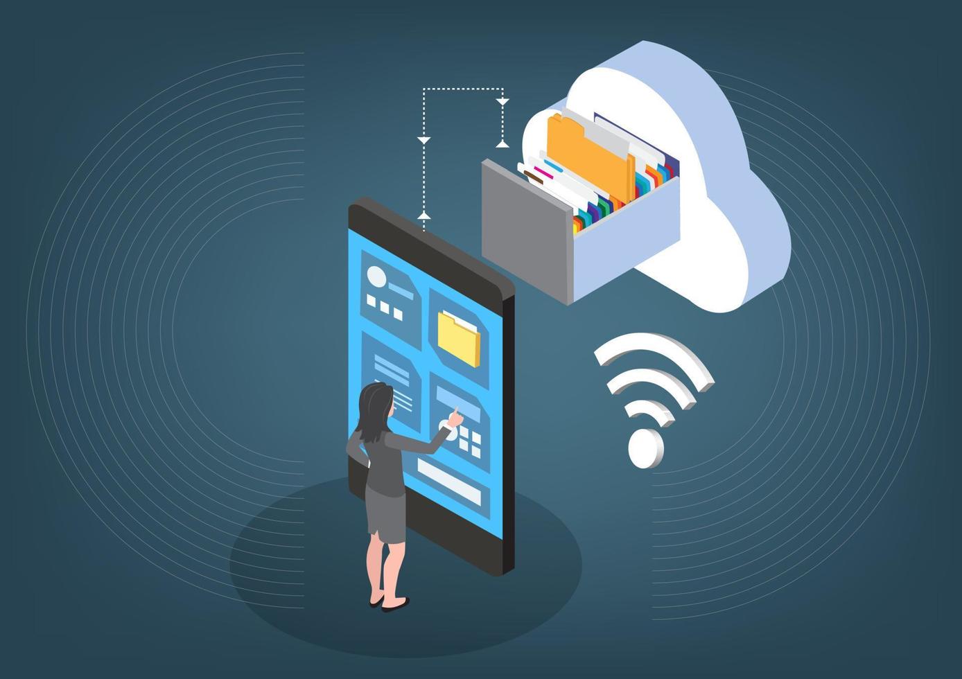 Cloud-basiertes Rechenzentrums-Konnektivitätsnetzwerkkonzept für systematisches Dokumentenmanagement. digitale Dienste oder Apps mit Technologie vektor