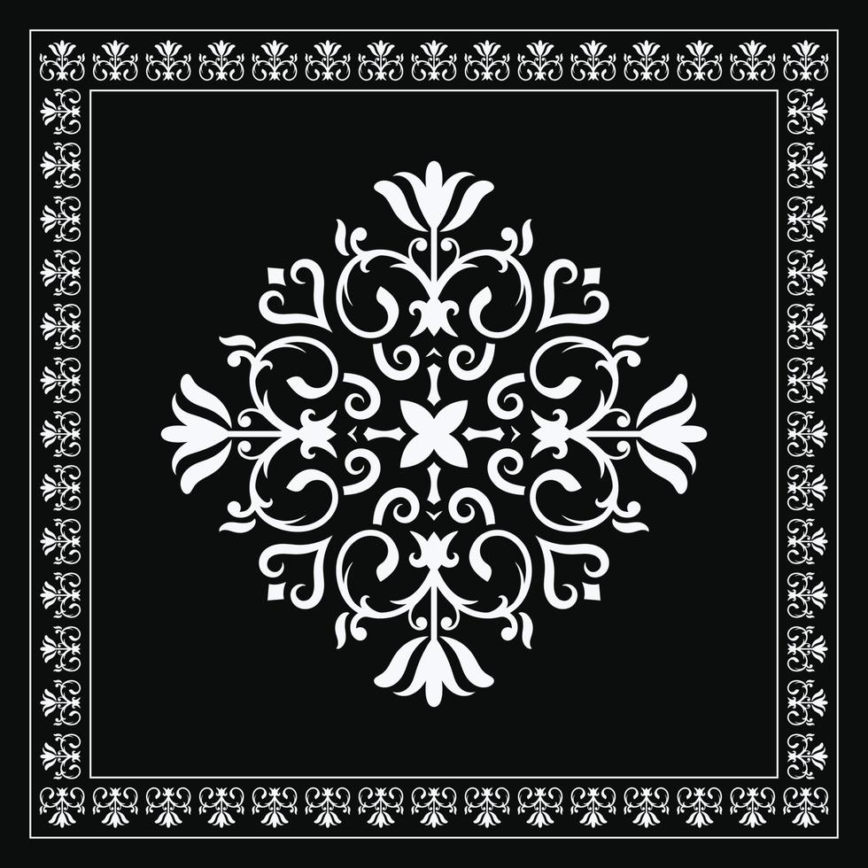 damast- matta mönster blommig ram svart och vit bandana sjal, hijab, nacke scarf, bordsduk vektor