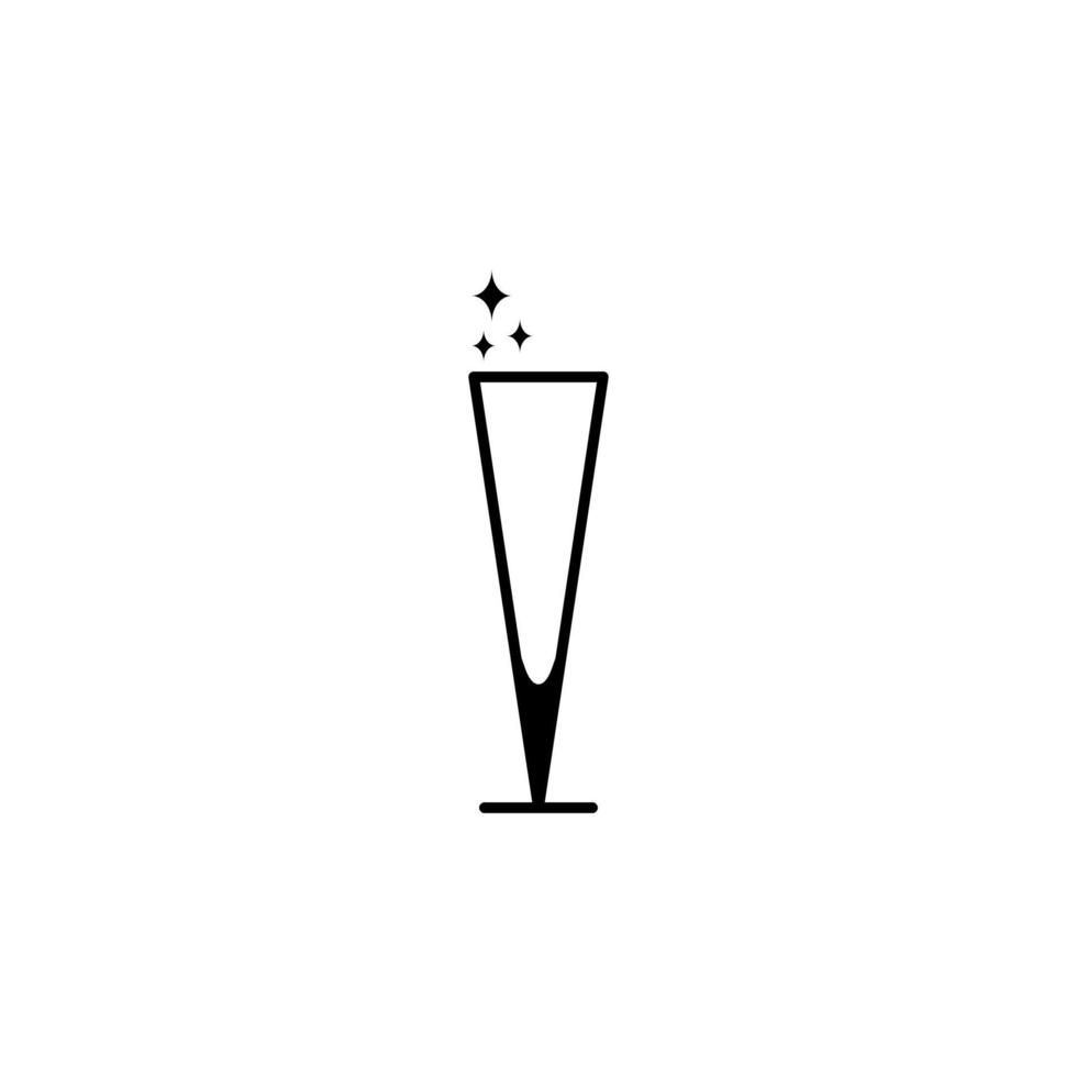 gnistrande glas eller champagne glas ikon på vit bakgrund. enkel, linje, silhuett och rena stil. svart och vit. lämplig för symbol, tecken, ikon eller logotyp vektor