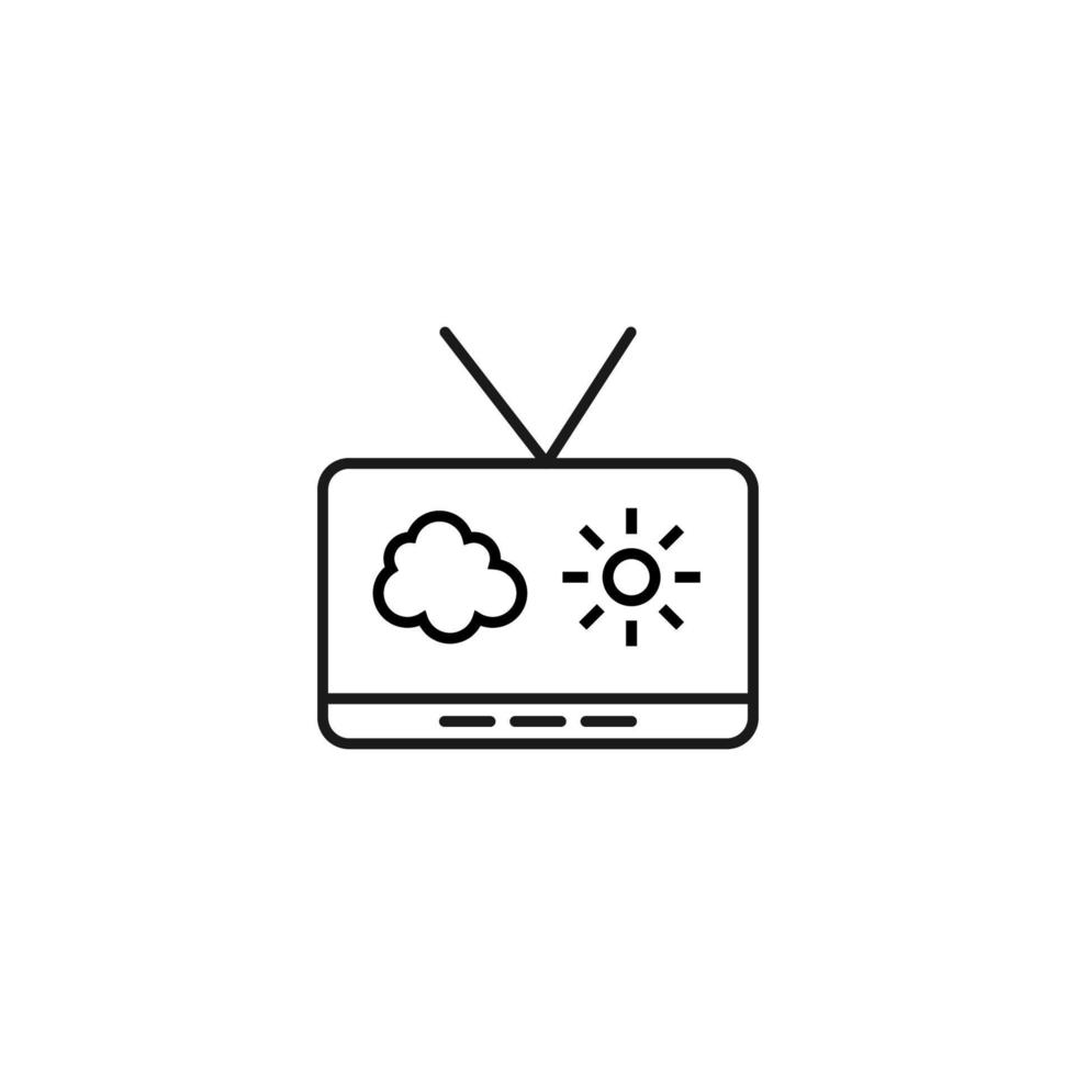 tv, TV uppsättning, TV visa begrepp. vektor tecken dragen i platt stil. lämplig för webbplatser, artiklar, böcker, appar. redigerbar stroke. linje ikon av Sol och moln på TV skärm