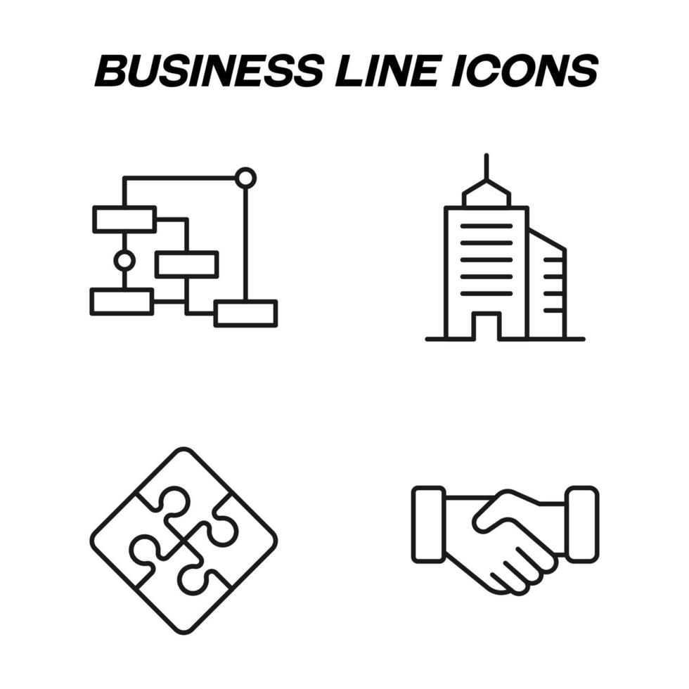 svartvit isolerat symboler dragen med svart tunn linje. perfekt för butiker, butiker, annonser. vektor ikon uppsättning med tecken av sinne Karta, algoritm, Bank, pussel, avtal, handla