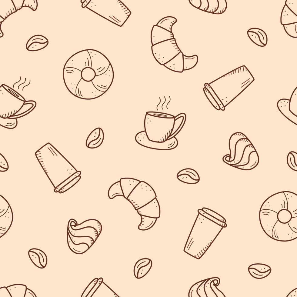 seamless mönster med inslag av kaffe och dessert. vektor bakgrund av café koncept och söta kakor