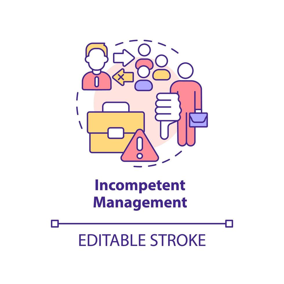 Symbol für inkompetentes Managementkonzept. Genossenschaft Nachteil abstrakte Idee dünne Linie Illustration. geringes Engagement. isolierte Umrisszeichnung. editierbarer Strich. vektor