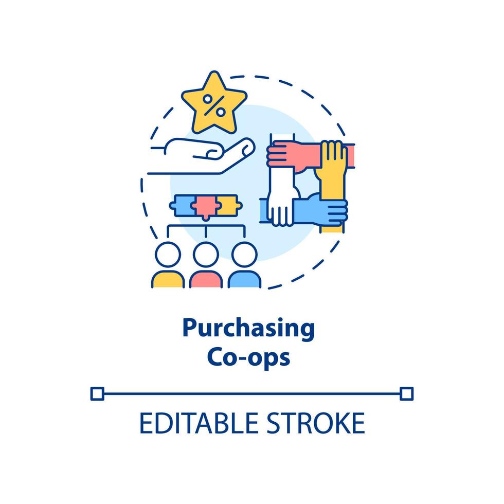 Symbol für das Konzept der Einkaufsgenossenschaften. bieten bessere produkte und niedrigere preise abstrakte idee dünne linienillustration. isolierte Umrisszeichnung. editierbarer Strich. vektor