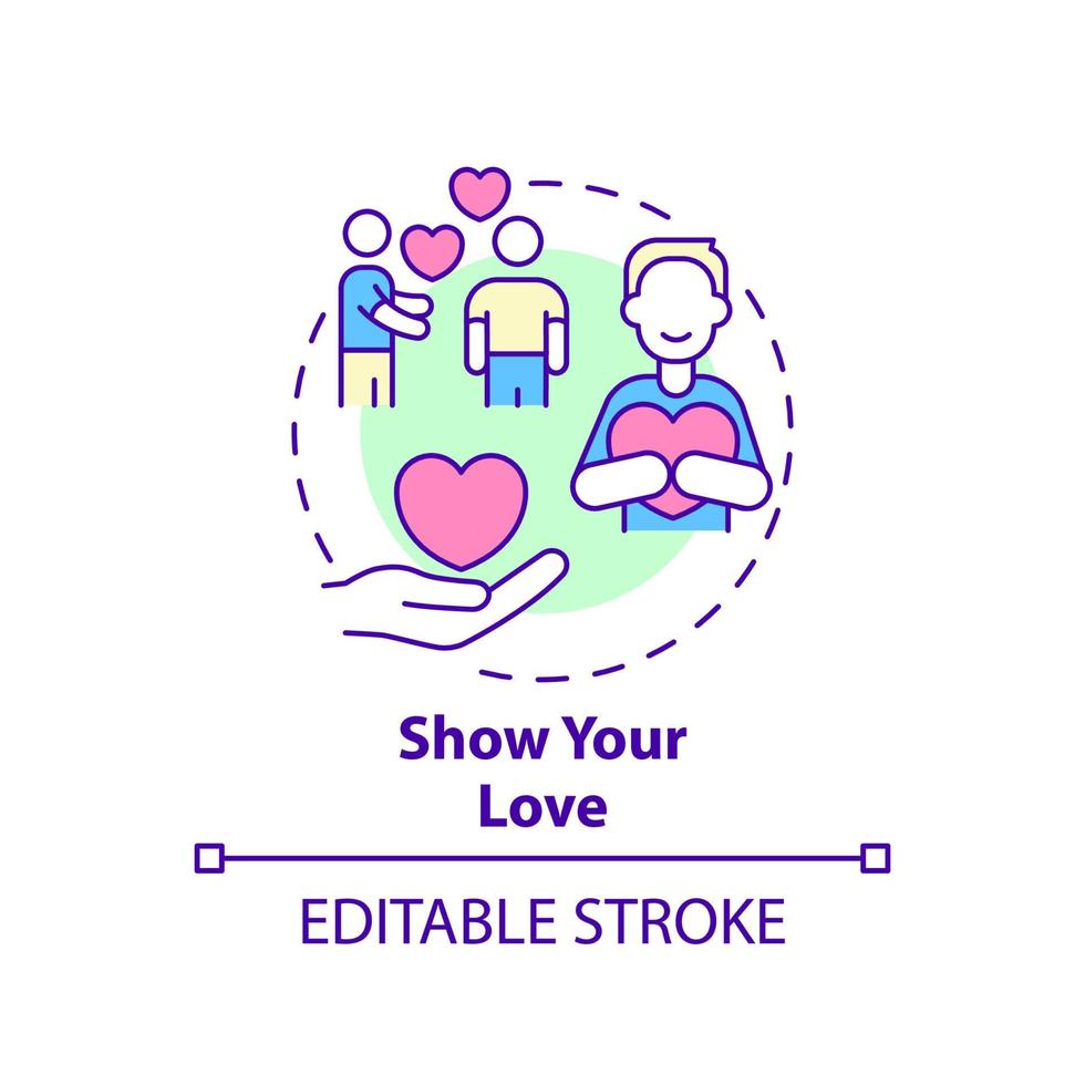 visa din kärlek begrepp ikon. uttrycka uppskattning. positiv kommunikation abstrakt aning tunn linje illustration. isolerat översikt teckning. redigerbar stroke. vektor