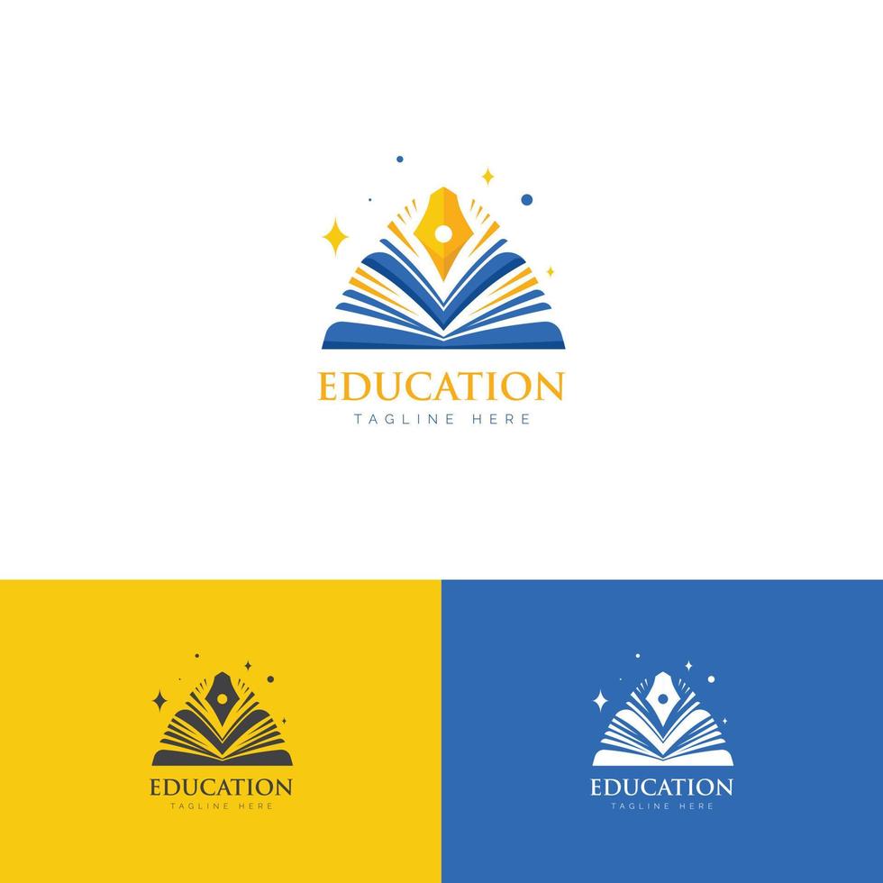 utbildning bildlig logotyp kombination böcker och penna gnistrande mall logotyp vektor