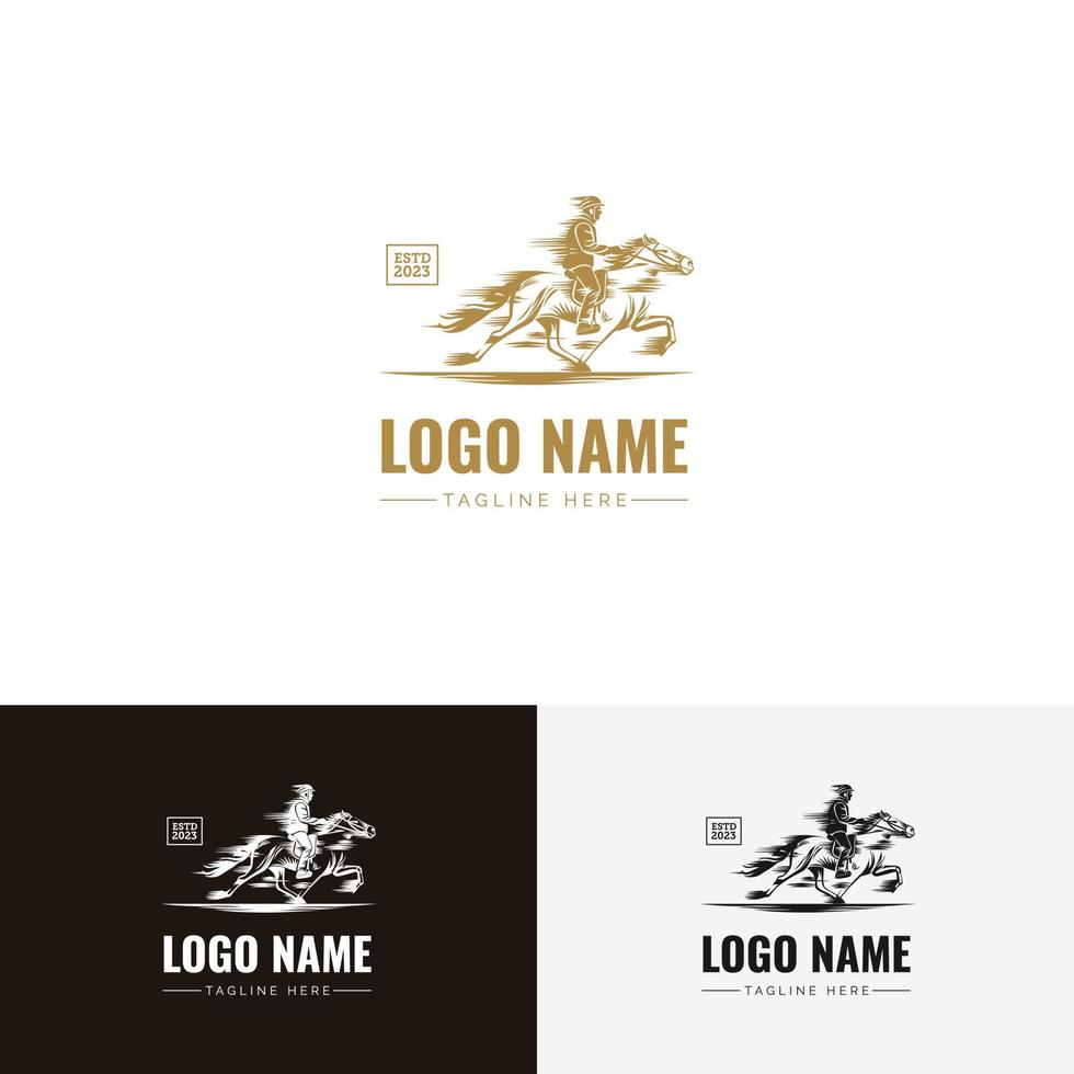 häst ryttare löpning snabbare logotyp maskulin elegant stil för din varumärke företag produkt guld Färg vektor