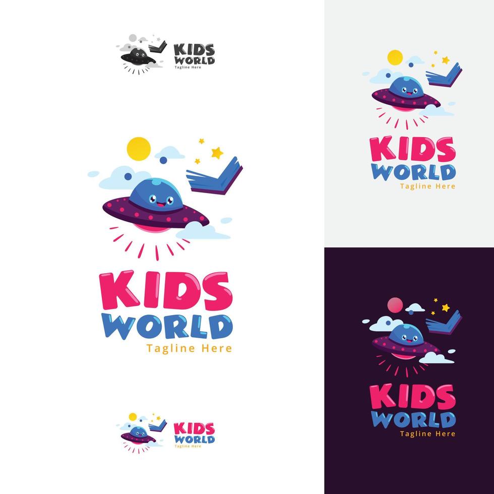 Kinderwelt Spielplatz niedliche Raumschiff-Konzept-Logo-Vorlage vektor