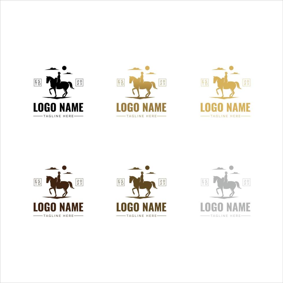 häst ryttare kvinnor logotyp lyx stil med guld Färg för produkt eller varumärke vektor