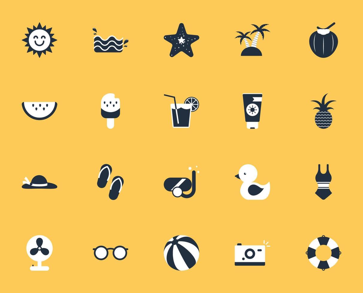 Sommer-Icon-Set, Sommerferien-Icon-Set, Vektor. vektor