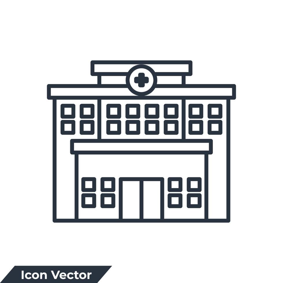 sjukhus byggnad ikon logotyp vektor illustration. sjukhus symbol mall för grafisk och webb design samling