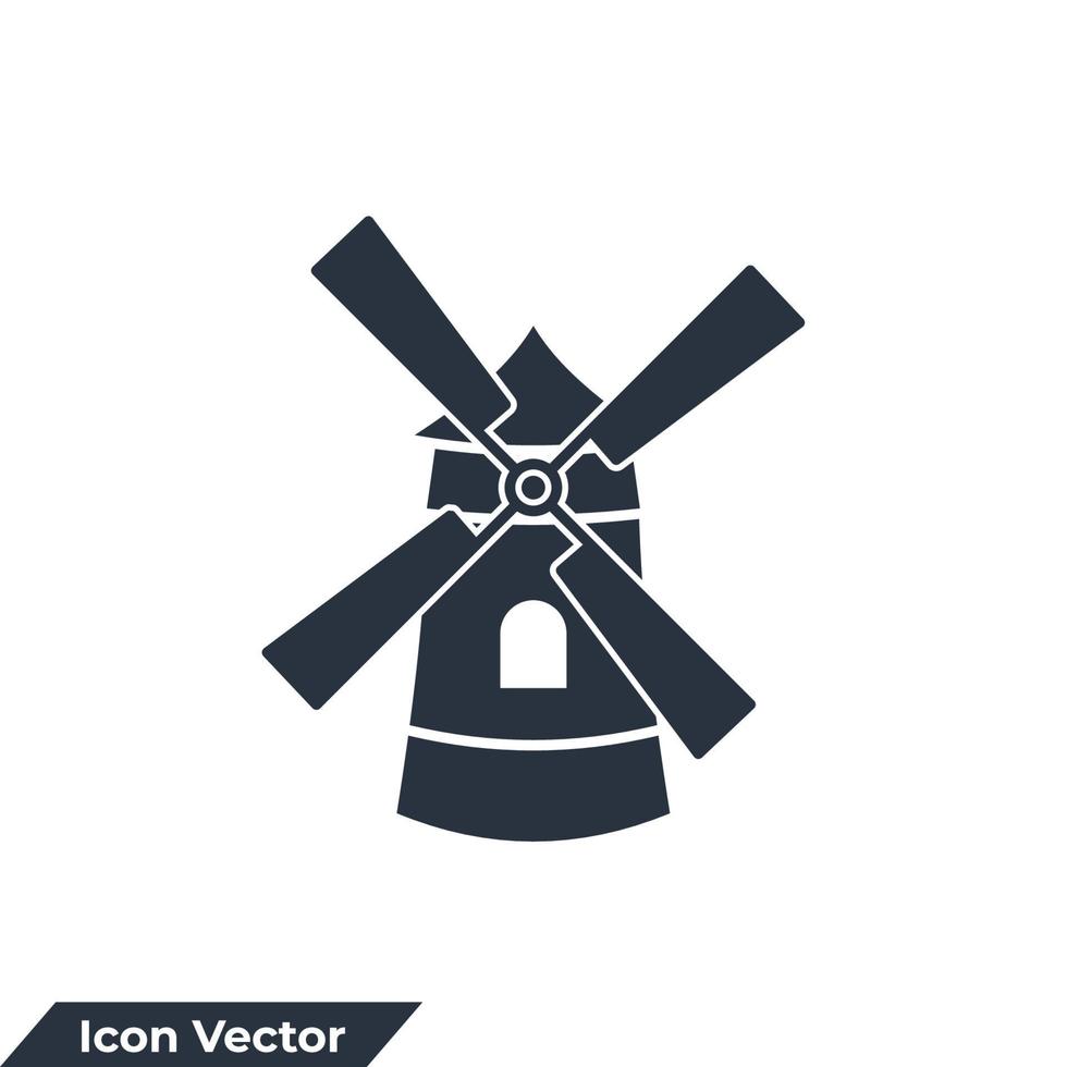 vind kvarn byggnad ikon logotyp vektor illustration. vind turbin symbol mall för grafisk och webb design samling
