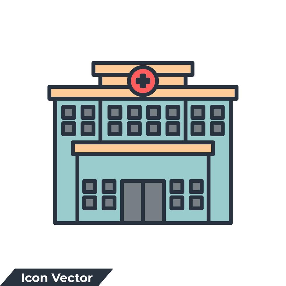sjukhus byggnad ikon logotyp vektor illustration. sjukhus symbol mall för grafisk och webb design samling