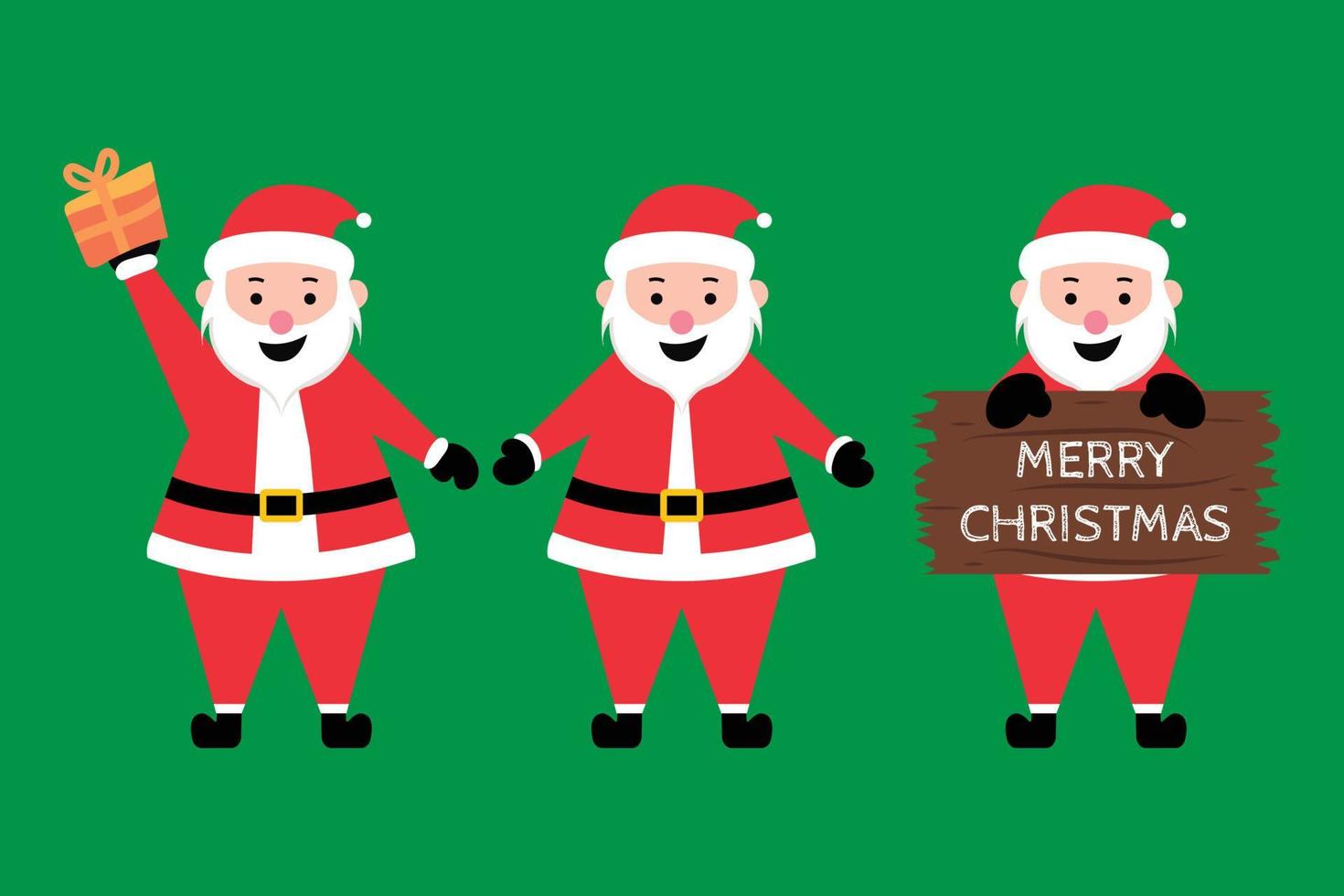 rolig Lycklig santa claus karaktär med gåva, vinka, och hälsning. uppsättning av tecknad serie jul illustrationer. vektor