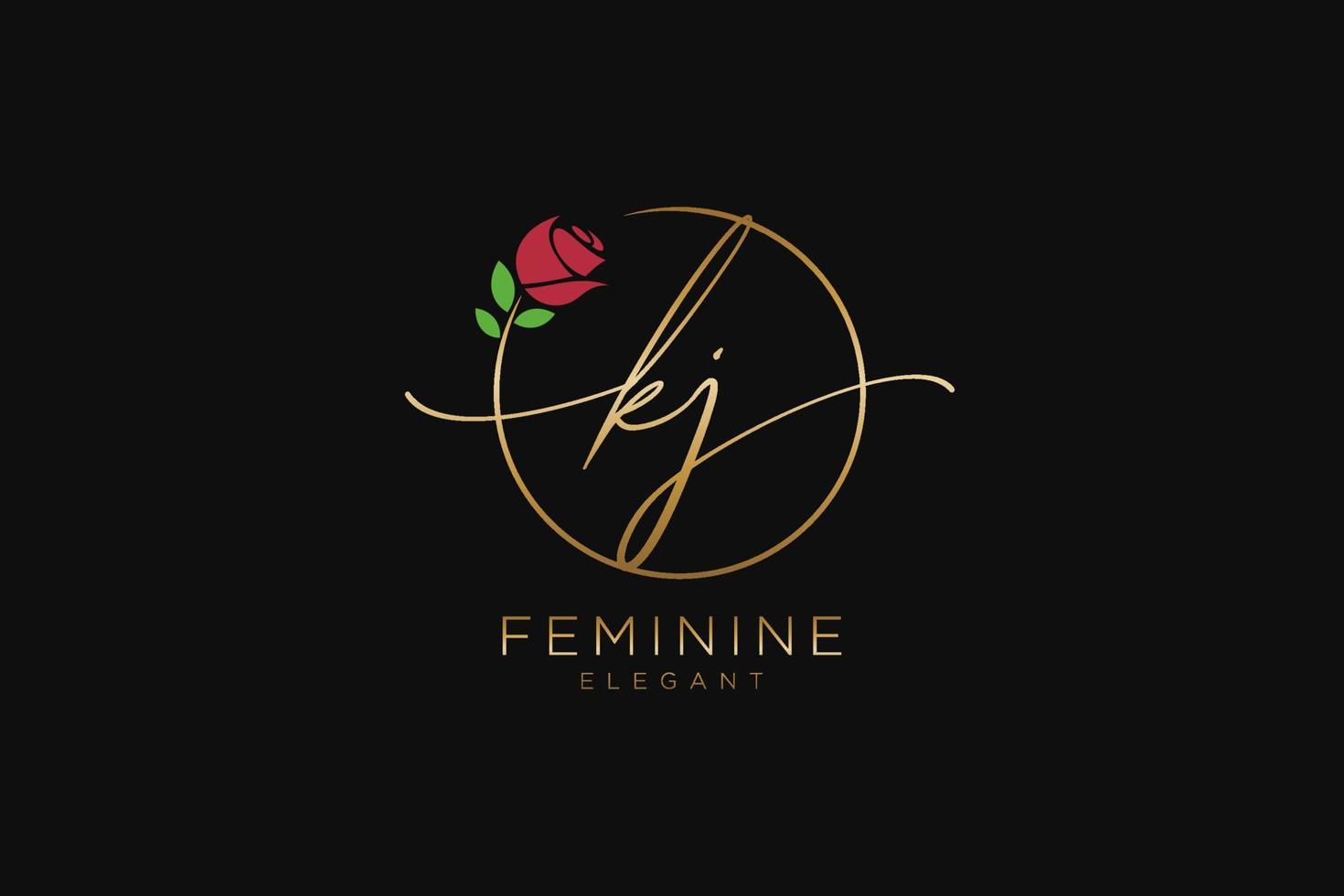 första kj feminin logotyp skönhet monogram och elegant logotyp design, handstil logotyp av första signatur, bröllop, mode, blommig och botanisk med kreativ mall. vektor