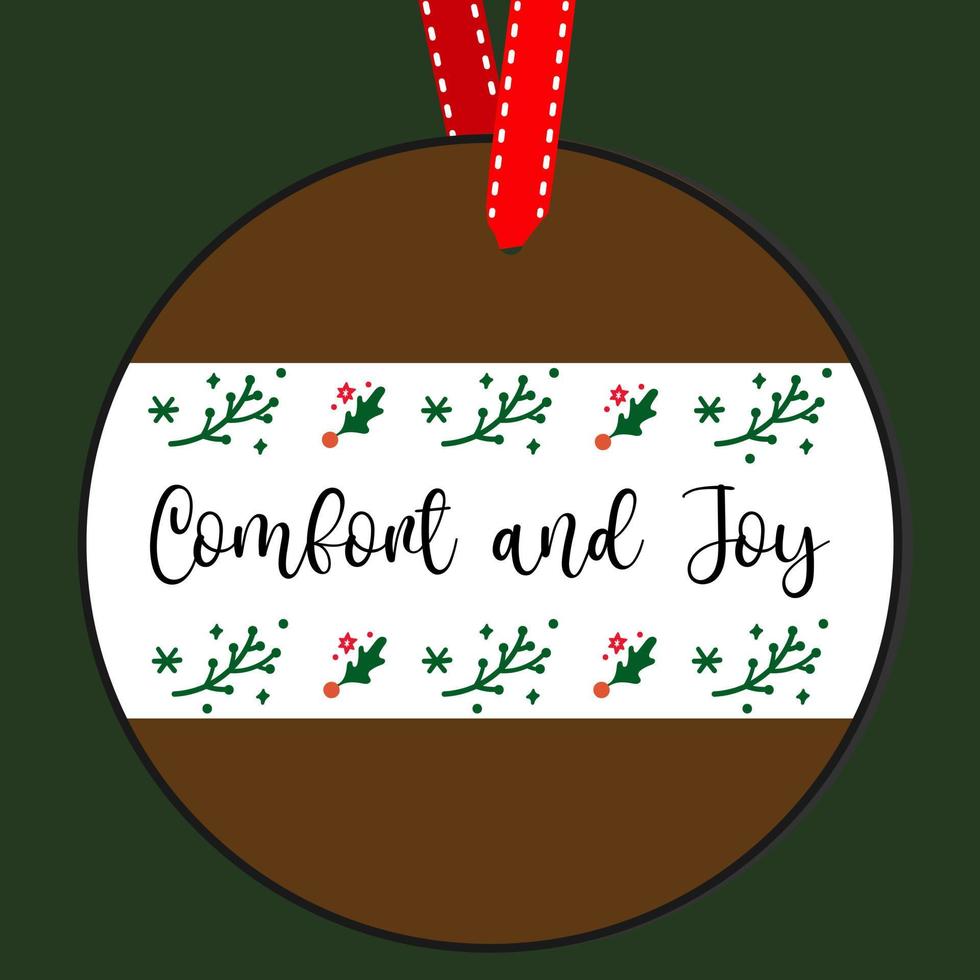 bekvämlighet och glädje. runda jul tecken. jul hälsning mönster. dörr galge vektor Citat ordspråk. hand teckning vektor illustration. jul träd dekoration.