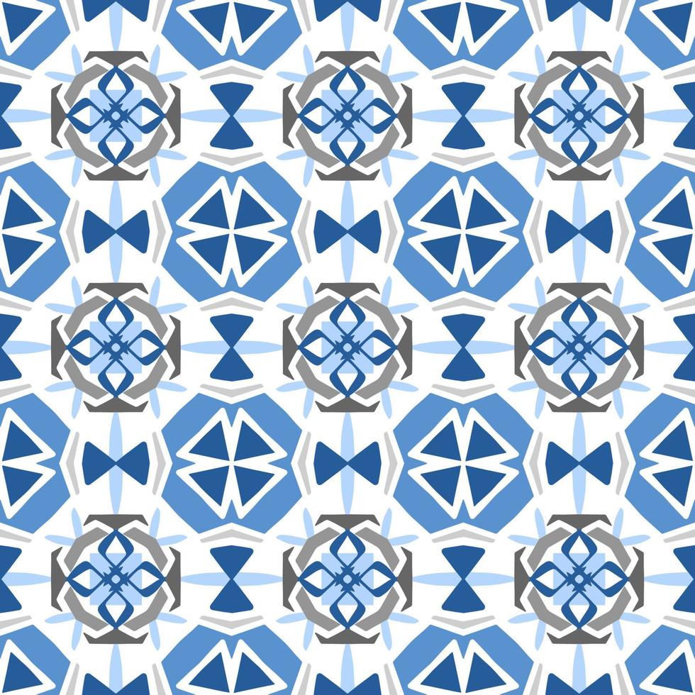abstrakter nahtloser Hintergrund. blaues geometrisches musterdesign in aztekischen symbolen, ethnischer stil. blau bestickt, ideal für Herrenhemd, Herrenmode, Tragetasche, Tasche, Tapete, Hintergrund. vektor