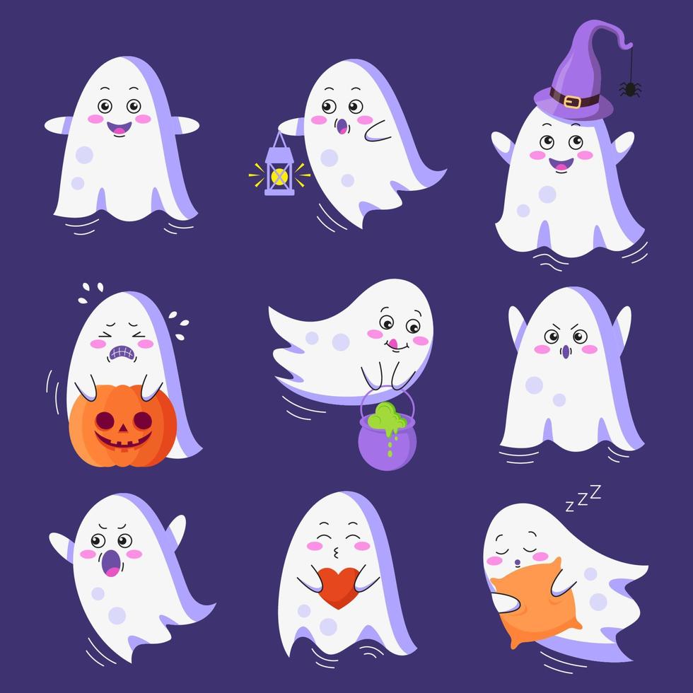 vektor uppsättning av tecknad serie halloween spöke