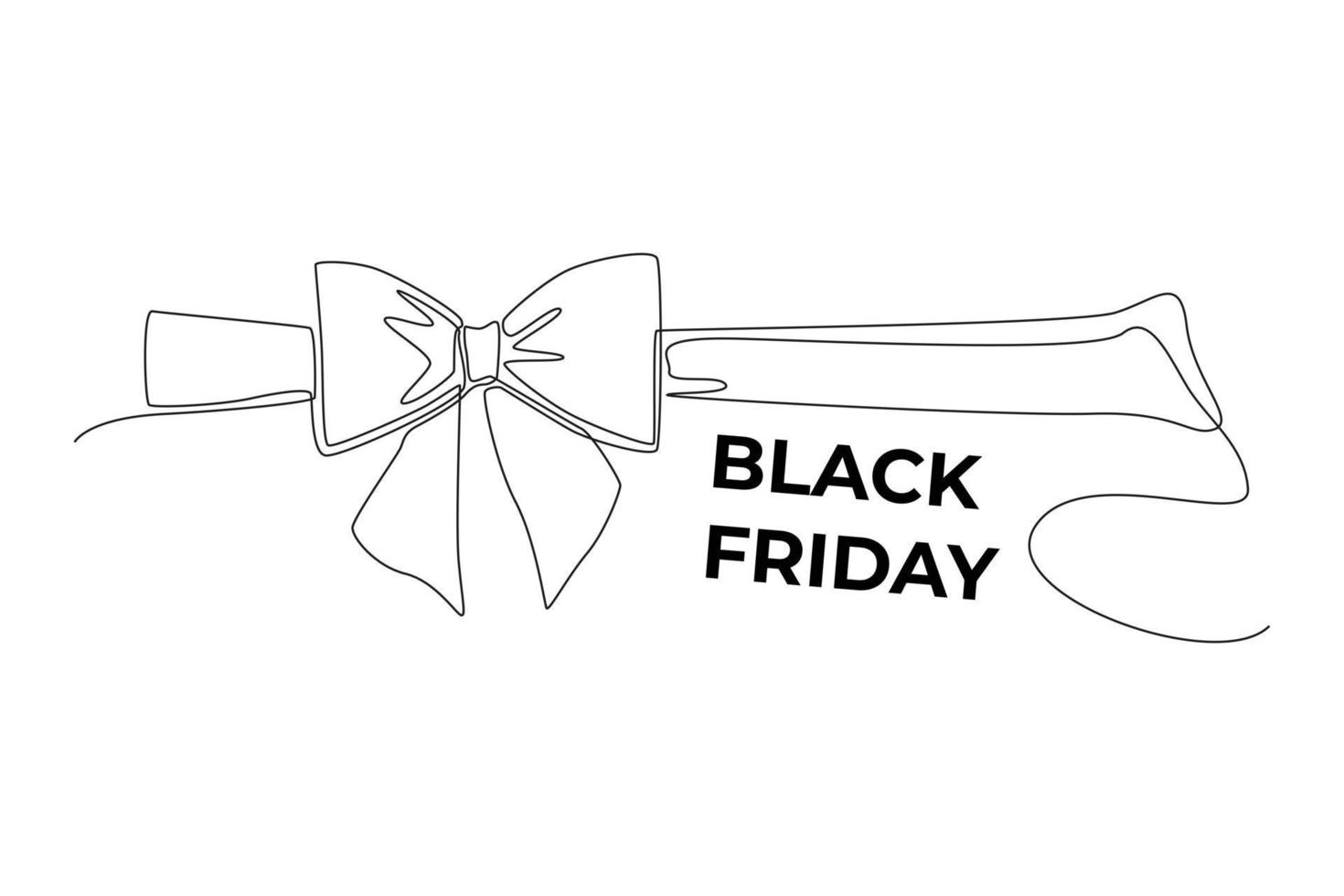 Single One Line Drawing Bow mit horizontalem Band mit Inschrift Black Friday. schwarzer freitag-konzept. ununterbrochene Linie zeichnen grafische Vektorillustration des Designs. vektor