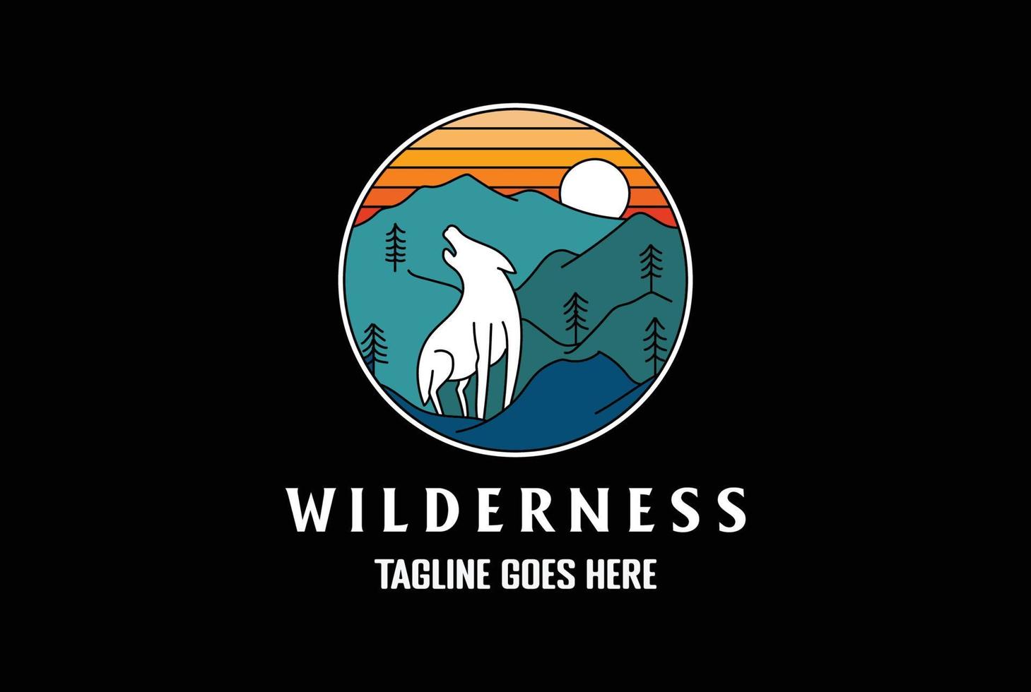 kreisförmige heulende Wolfslinie Umrissstil für Outdoor-Abenteuer-T-Shirt-Logo-Design-Vektor vektor