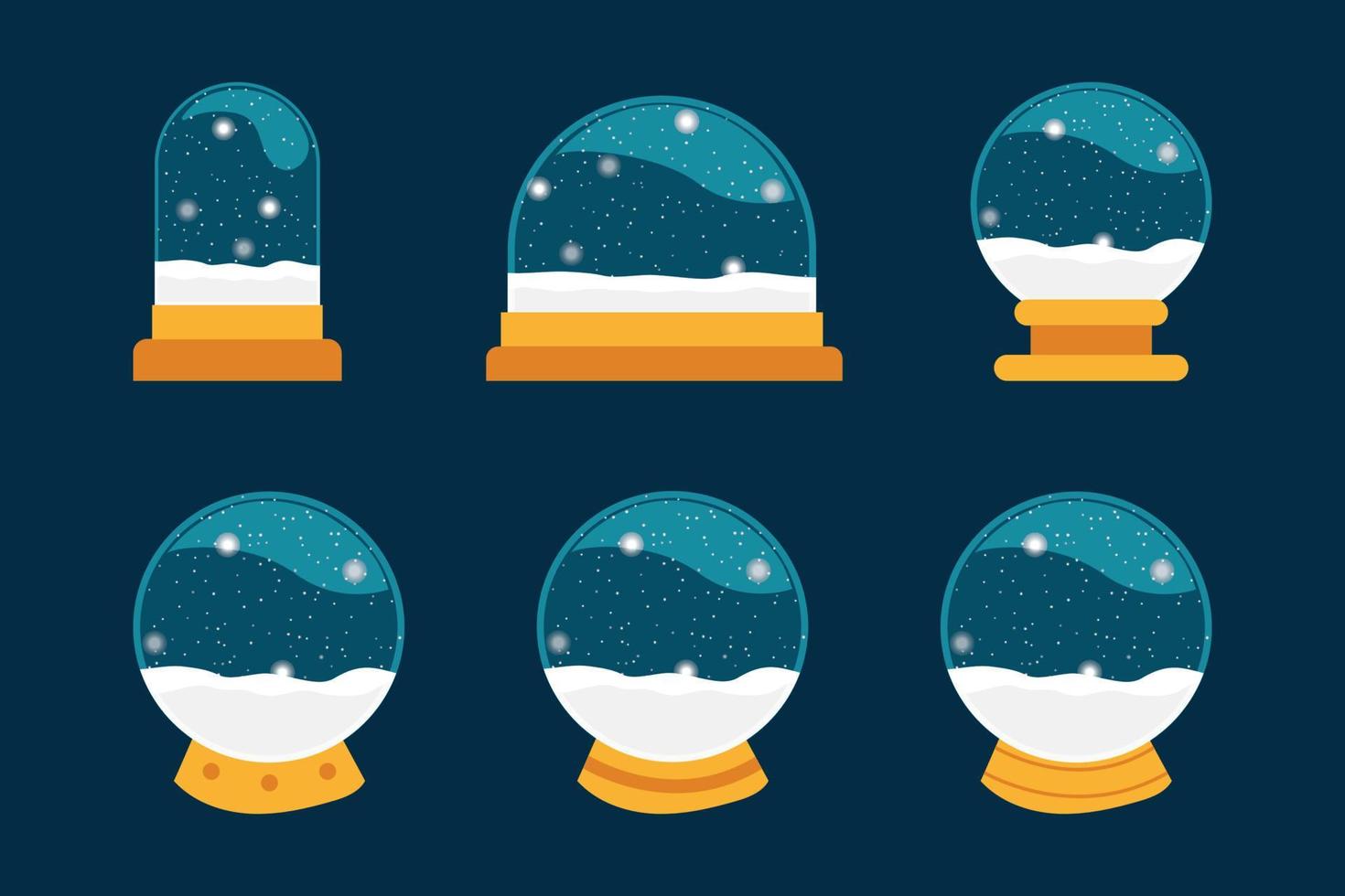Sammlung von Weihnachtsschneeballkugeln. Set aus Glas Schneekugel, Weihnachts-Souvenir auf blauem Hintergrund isoliert. Winterschneeball, magische Weihnachtskristallkugeln vektor