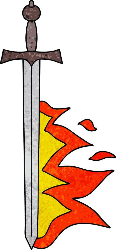 skurriles handgezeichnetes flammendes schwert der karikatur vektor