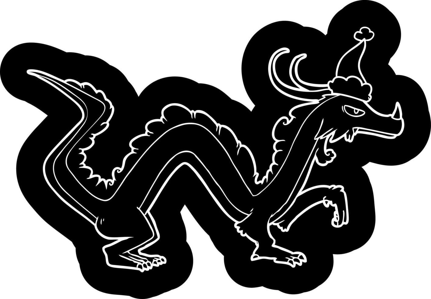 karikaturikone eines drachen, der weihnachtsmütze trägt vektor