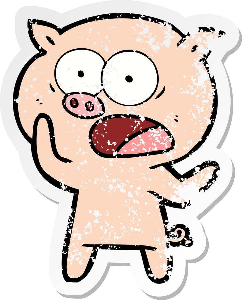 bedrövad klistermärke av en tecknad gris som skriker vektor
