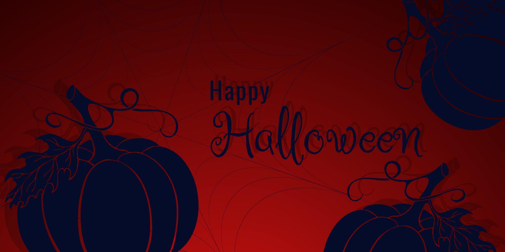 happy halloween dunkelrotes banner mit web und silhouette kürbishand gezeichnet. vektor