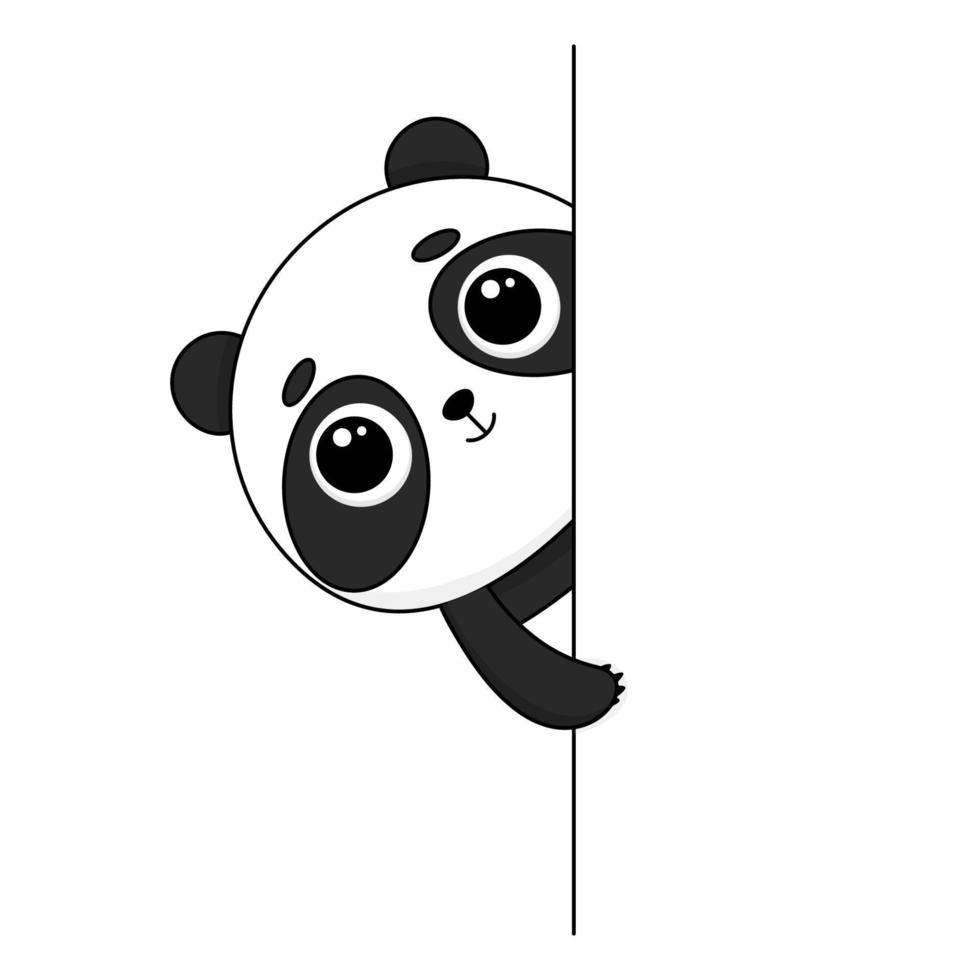 söt tecknad serie panda kikar runt om de hörn. vektor illustration