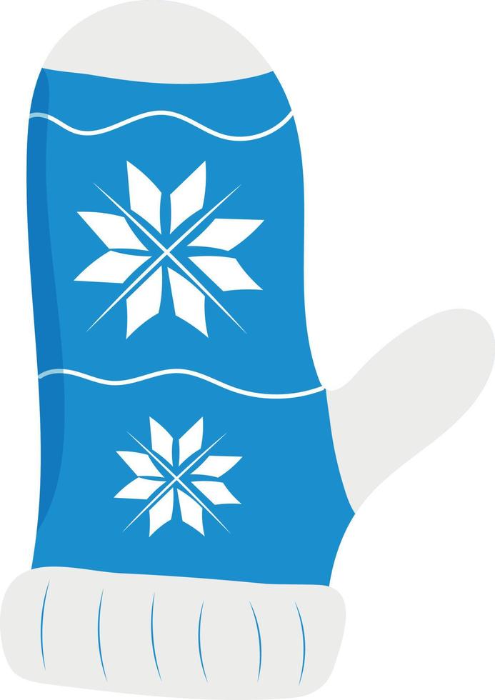 Winterblauer Handschuh mit einer Schneeflocke. einzelnes Element. Element der Kleidung bei Frost. Vektor. flacher Stil. vektor