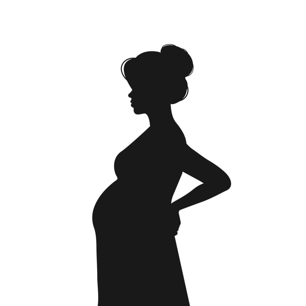 silhuett på vit bakgrund av en gravid flicka bär en klänning och en bunt på henne huvud med en mage. vektor illustration