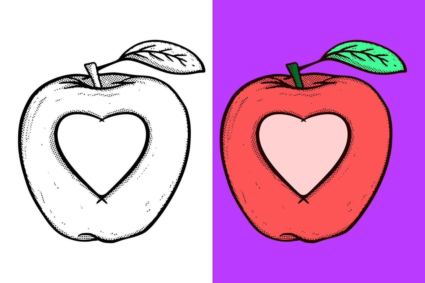 Apfel mit handgezeichnetem Cartoon-Vintage-Stil-Vektor der Liebesillustration vektor
