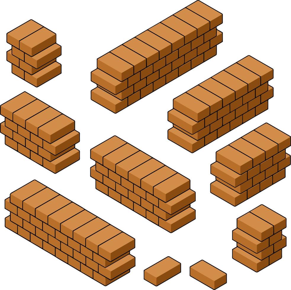 rote Backsteinmauer des Hauses. Element des Hochbaus. Ecke eines Steinobjekts. isometrische Darstellung. Symbol für Schutz und Sicherheit vektor