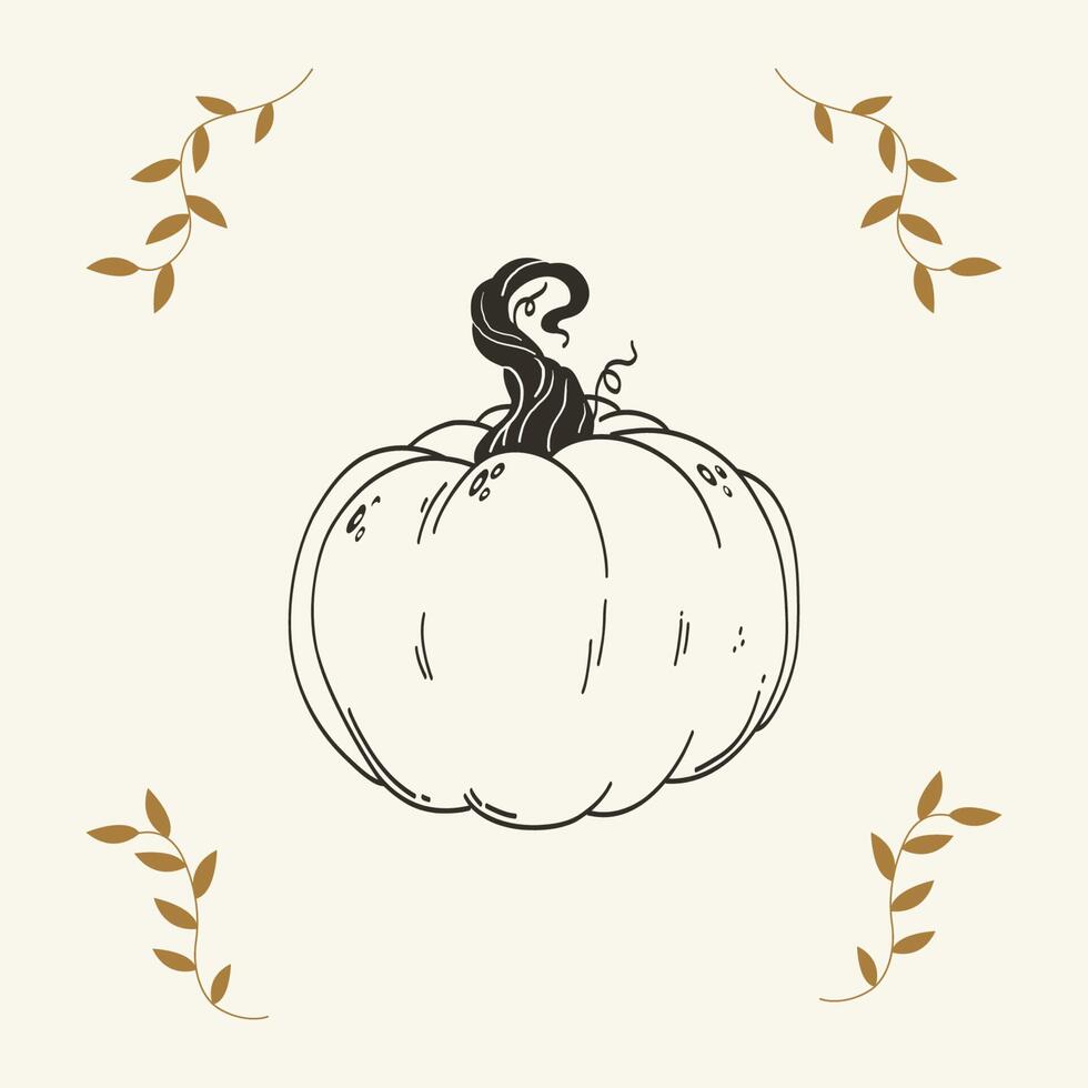 Happy Thanksgiving rustikale Grußkarte mit einer Linie Kunst-Kürbis-Symbol. minimalistische herbstferienhintergrund-vektorillustration. durchgehende linie herbstdesign für einladung, grußkarte, banner vektor