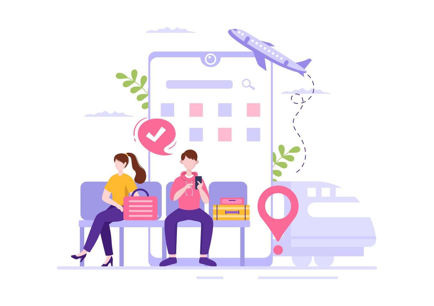ticket reise online buchungsservice app auf smartphone vorlage handgezeichnete cartoon flache illustration für die reiseplanung vektor