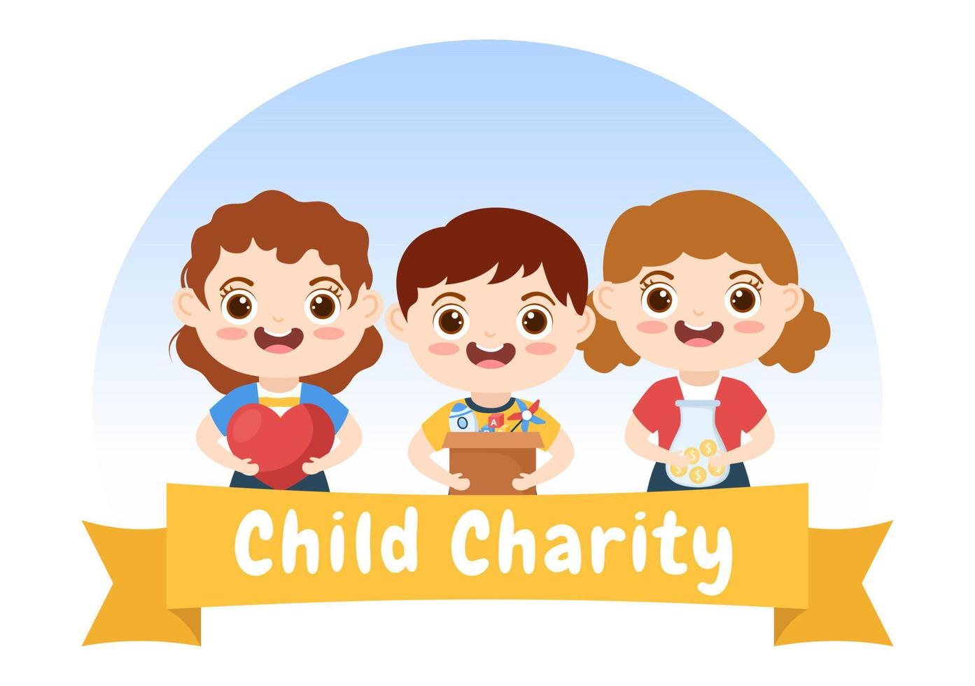 Spendenbox aus Pappe mit Spielzeug für Kinder, Sozialfürsorge, Freiwilligenarbeit und Wohltätigkeit in handgezeichneter Cartoon-Flachillustration vektor