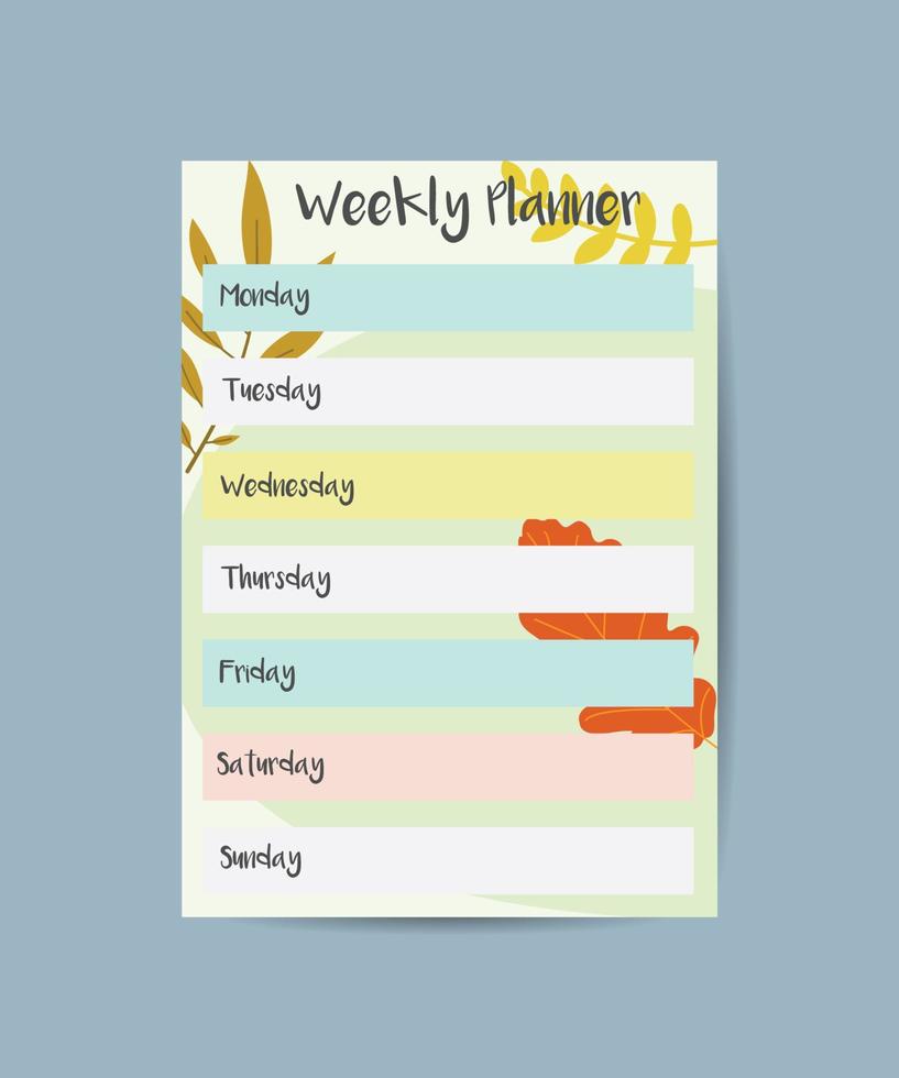 höst varje vecka planerare mall, vecka kalender schema med ljus höstlig löv vektor illustration