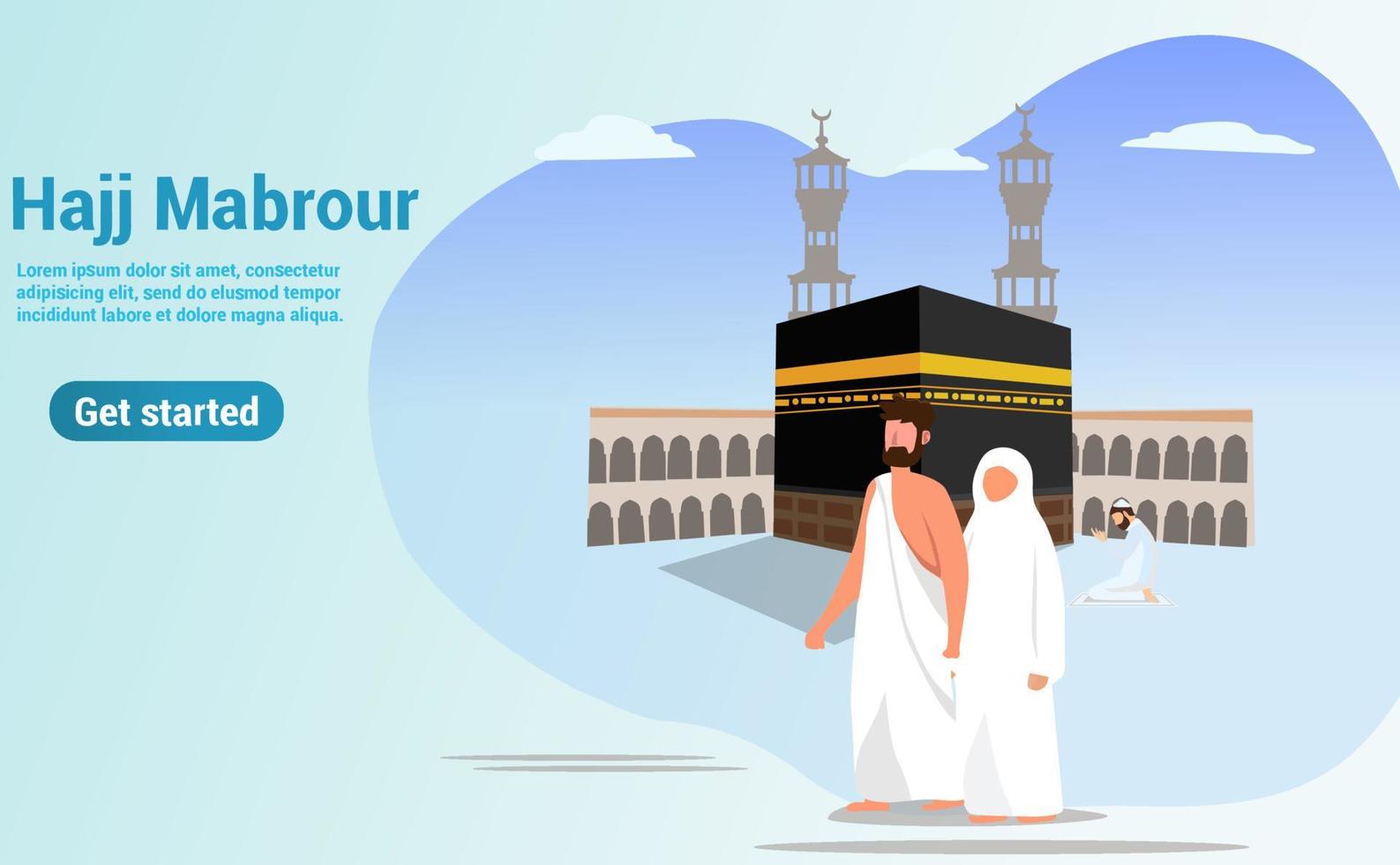 Illustrationsvektorgrafik von Hadsch- und Umrah-Pilgerfahrt, die in der Nähe von Kaaba-Vorlagenvektor betet vektor