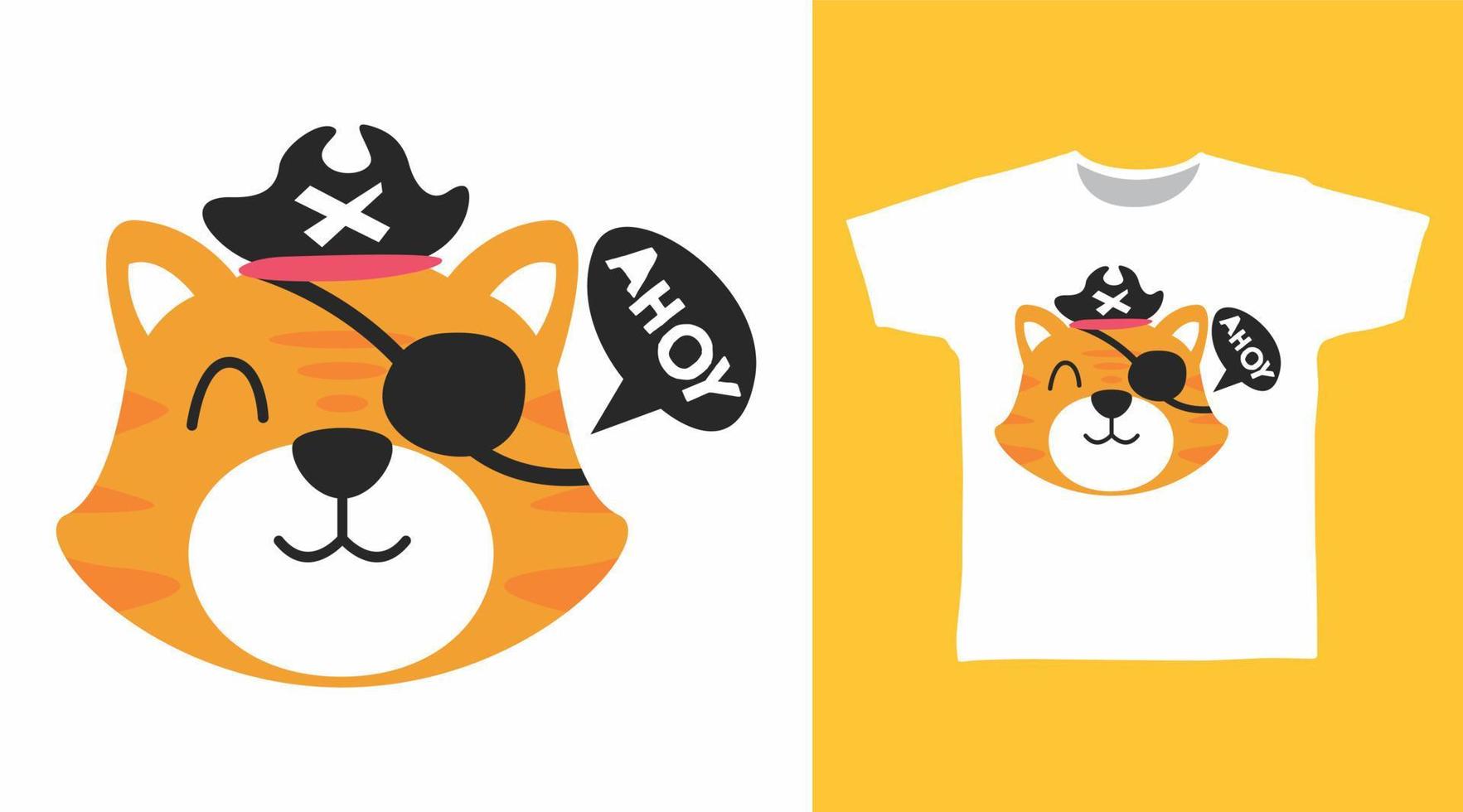 niedliche piraten-tiger-design-vektorillustration bereit zum druck auf t-shirt. vektor