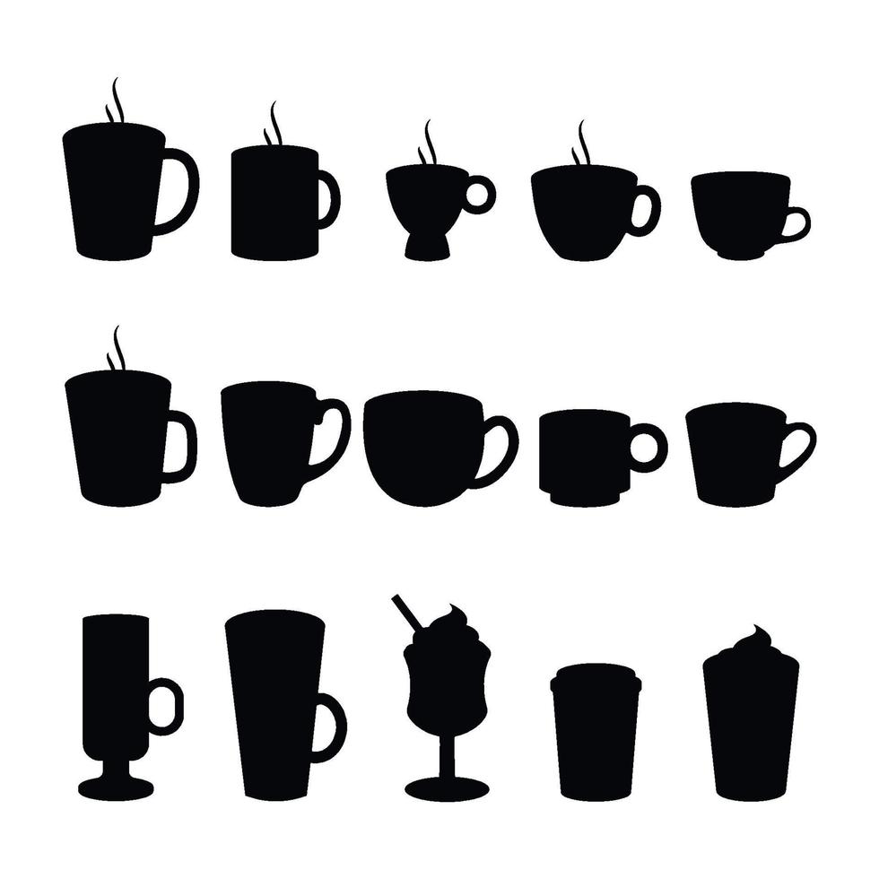 uppsättning av kaffe koppar silhuetter vektor